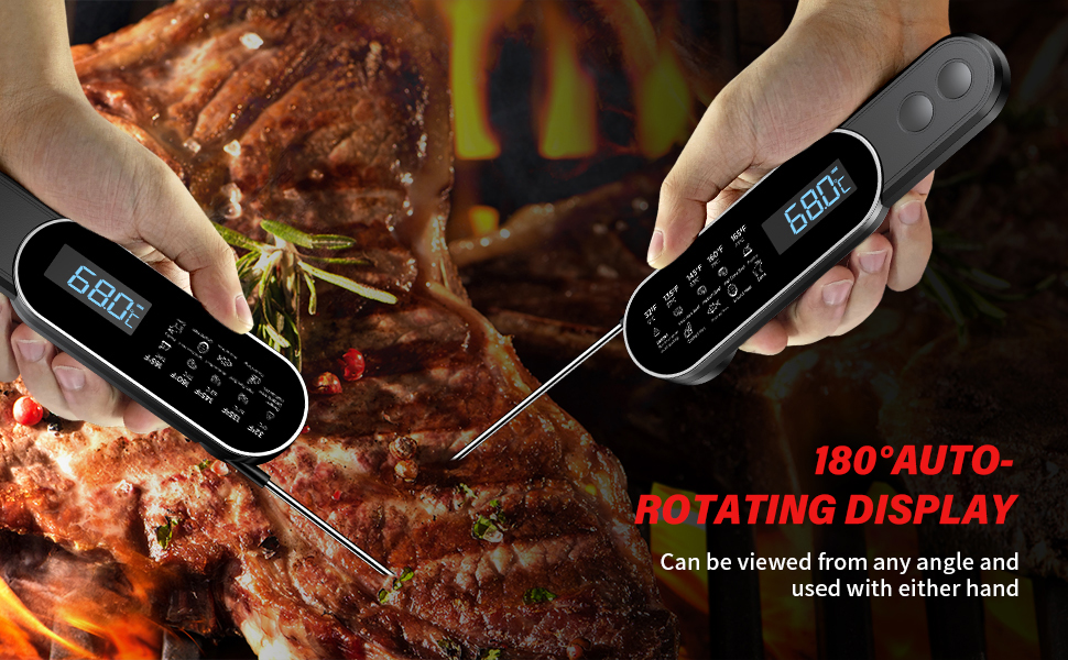 Бездротовий термометр для м'яса з миттєвим зчитуванням, ±0.3°C, IP67, для приготування на грилі, барбекю, кухні. Термометр для м'яса з LCD екраном