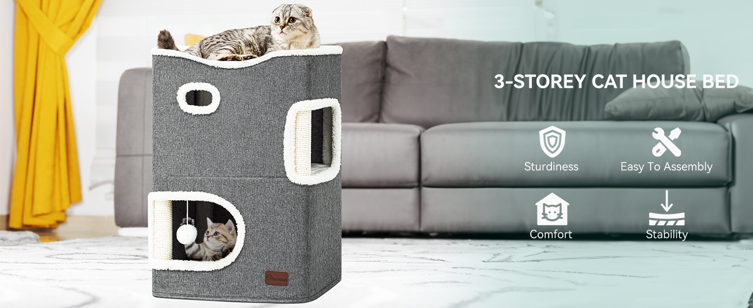 Будиночок для котів YITAHOME, котяче ліжко, тунель, когтеточка, меблі для котів, затишна печера, сіра