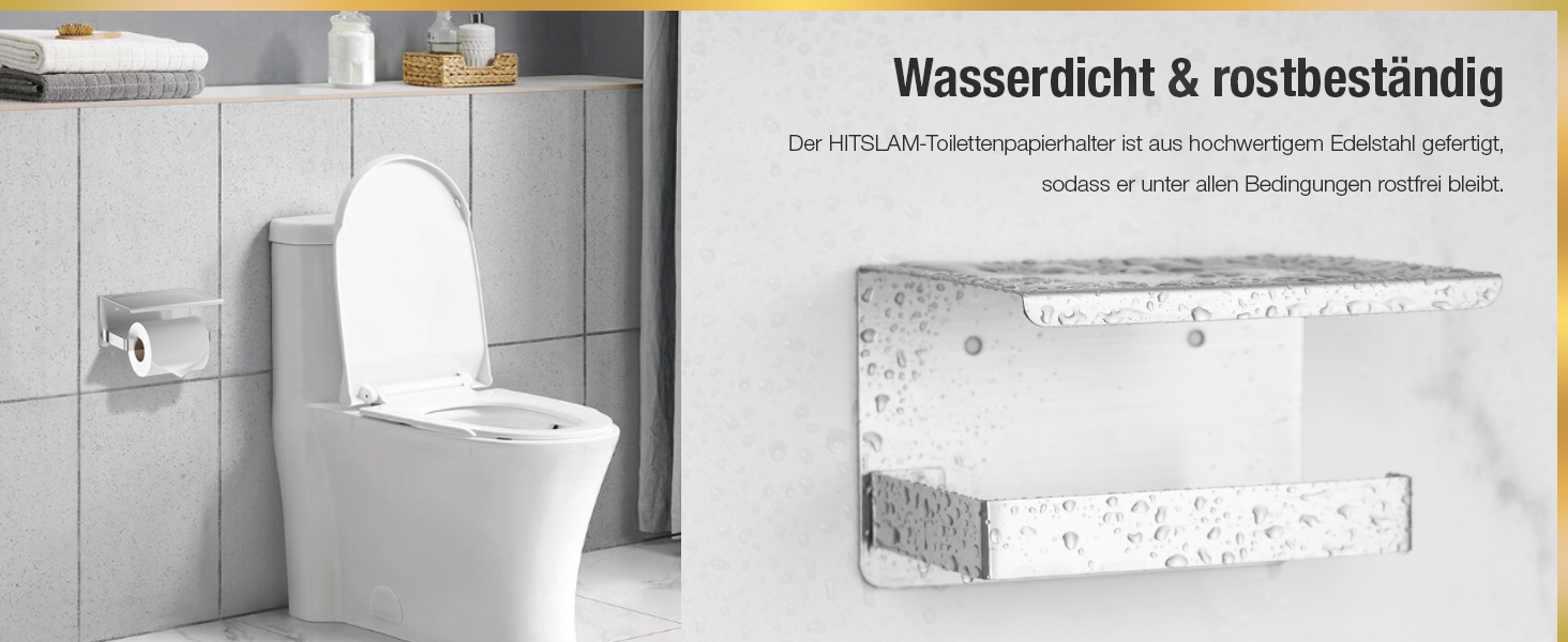 Тримач туалетного паперу HITSLAM без свердління, нержавіюча сталь з полицею, самоклеючий, для ванної кімнати