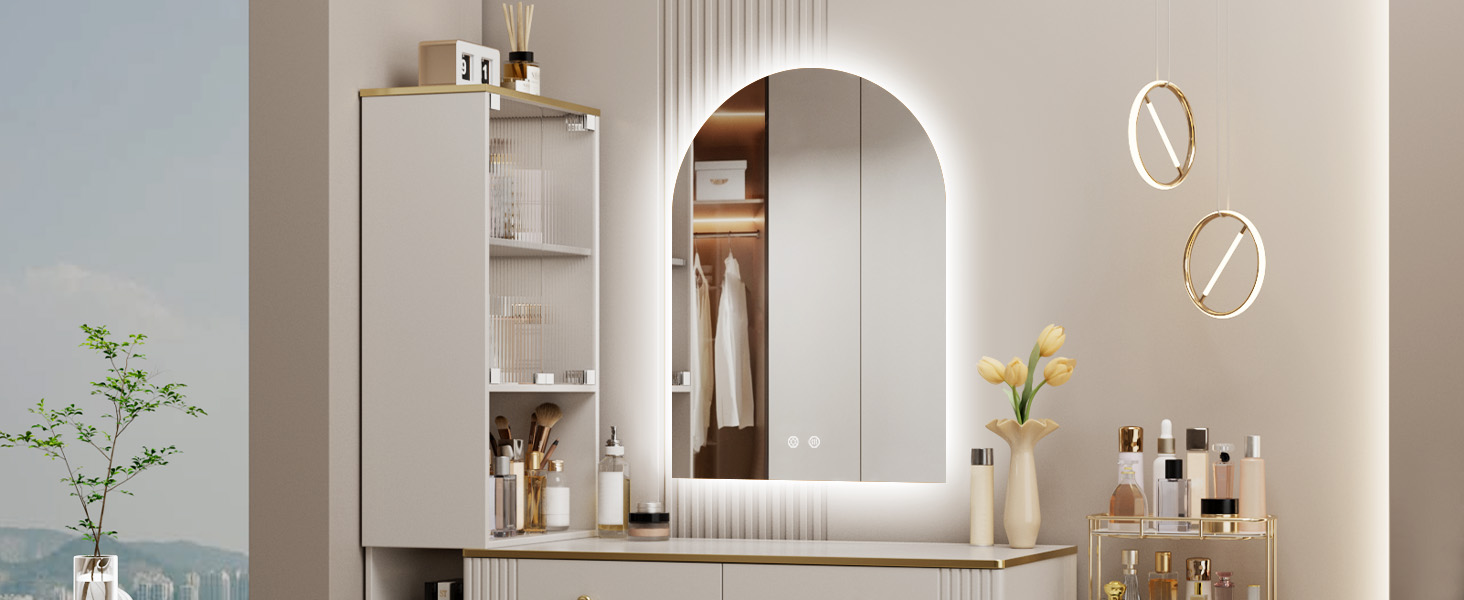 Дзеркало для ванної кімнати з підсвічуванням, арочне, без рами, 75x50 см. Touch-вимикач, регулювання яскравості, 3 кольори світла, антизапар