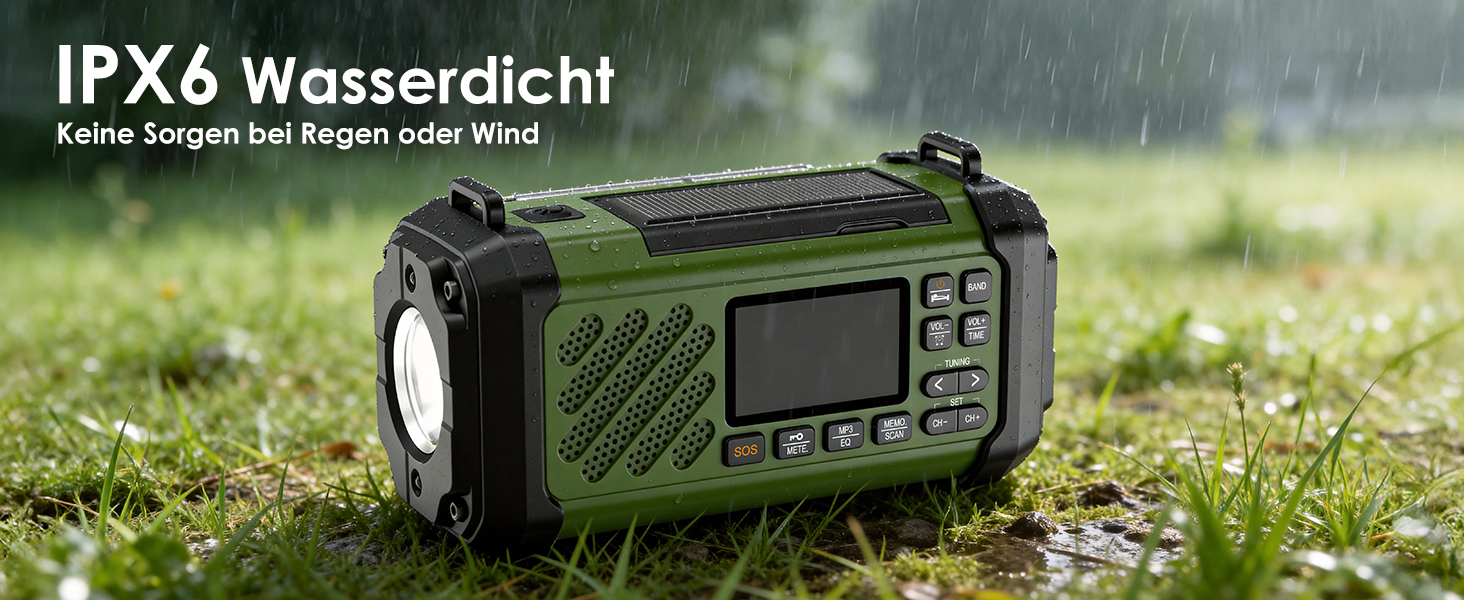 Радіо на механічній ручці Vikeri 12000mAh з сонячною панеллю, AM/FM/SW, LED ліхтарик, SOS сигнал, компас, USB-C зарядка для телефону, портативне радіо для надзвичайних ситуацій (Зелений)