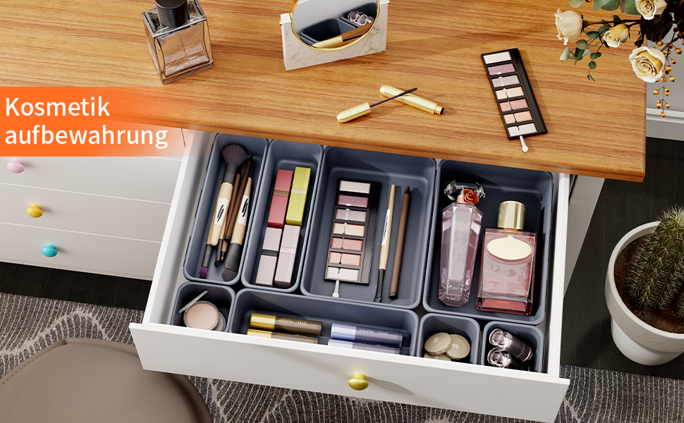 45-Piece Drawer Organizer Set for Office with 3 Sizes, Vanity Makeup Organizer Drawer, Storage Desk Organizer Drawer System for Kitchens, Bedrooms, Bathrooms, Office, Gray