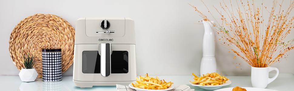Фритюрниця без олії Cecotec Cecofry Antique 5000 з вікном, 5 л, 1500 Вт, Digital, PerfectCook, Ретро-дизайн, Білий