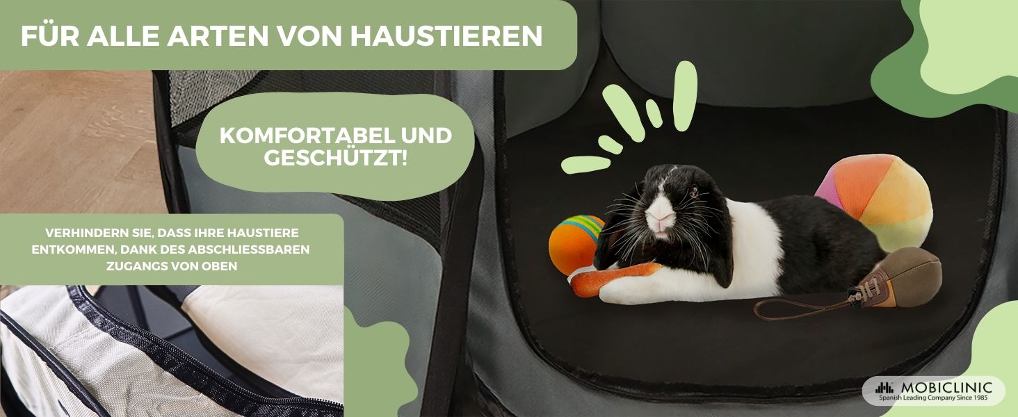 Mobiclinic® Pets: Вольєр для цуценят, розкладний, 114x114x58 см, Scooby, 2 входи, 8 вікон, сірий