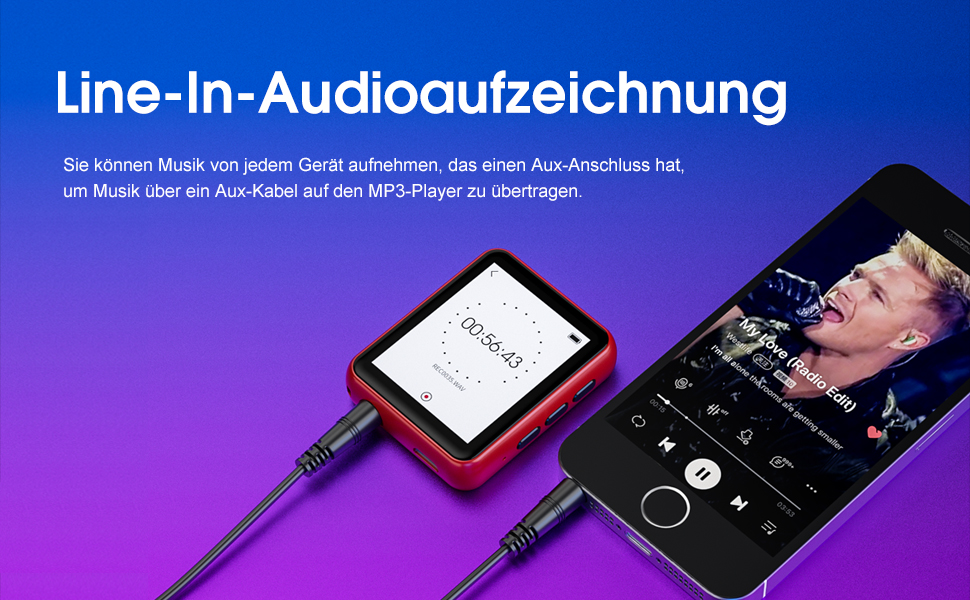 MP3 плеєр 32GB Bluetooth 5.0 з сенсорним екраном, HiFi, радіо, диктофон (червоний)