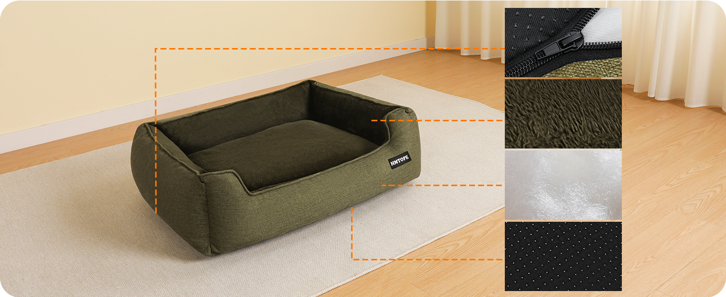 HMTOPE Dog Bed, Dog Sofa, Dog Cushion, Dog Basket, Removable and Washable, 110 x 86 x 26 cm (L 110 x W 86 x H 26 cm, Olive Green)