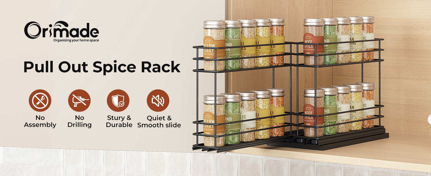 Організатор для спецій Orimade - висувна полиця для спецій, 3 шт (2 шт 5см, чорний)