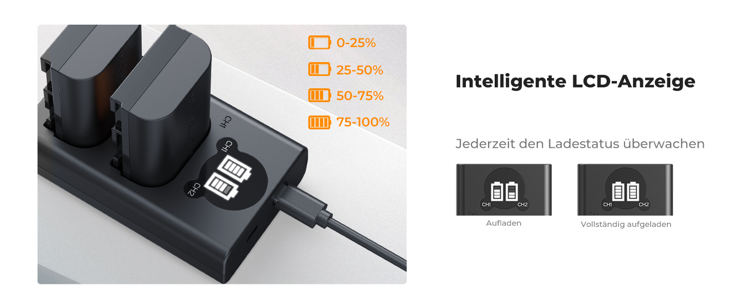 Акумулятор Canon LP-E6NH 2600mAh (2 шт.) з зарядним пристроєм (2 слоти) - сумісний з EOS R7, R5, R6, 5D II, III, IV, 6D, 6D II, 7D, 7D II, 60D, 70D, 80D, 90D