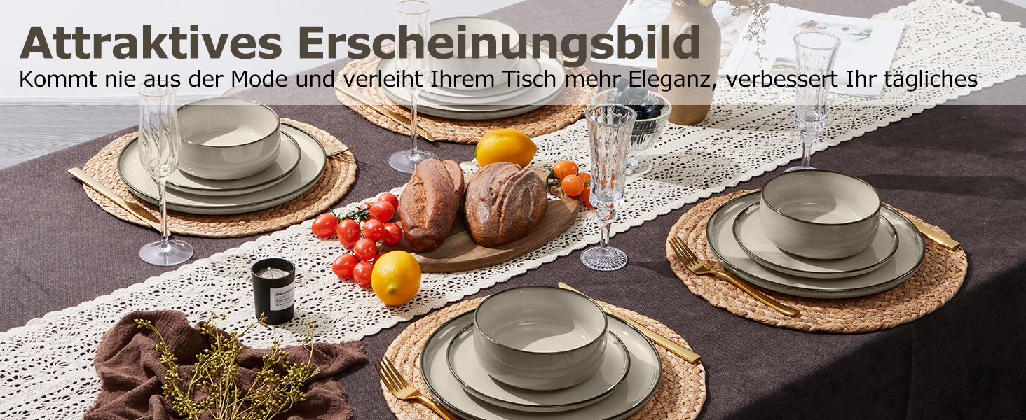 Набір посуду Onader для 6 осіб (18 предметів), керамічний сервіз, 6 тарілок для їжі, десертних тарілок, мисок для каші, стійкий до миття в посудомийній машині та подряпин (Karst Khaki)