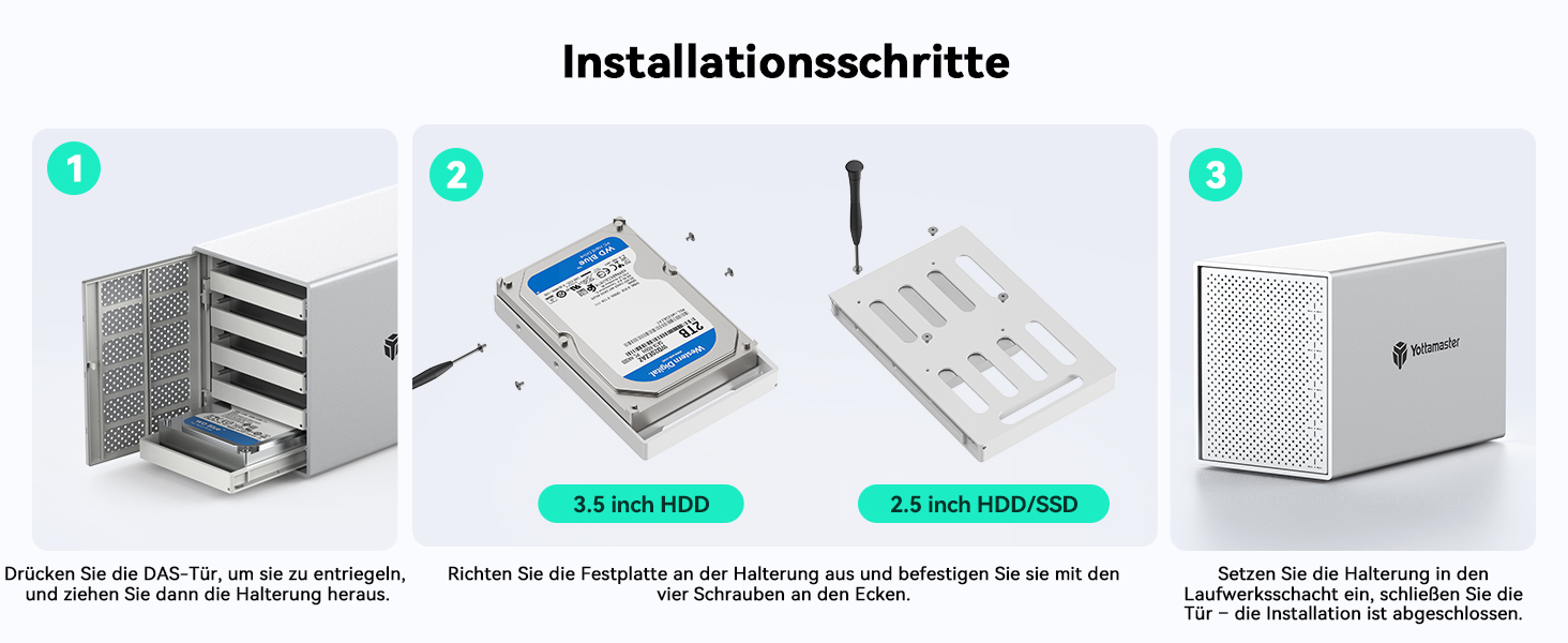Зовнішній корпус для жорстких дисків Yottamaster на 5 слотів USB-C, алюмінієвий SATA Case для HDD/SSD 3.5