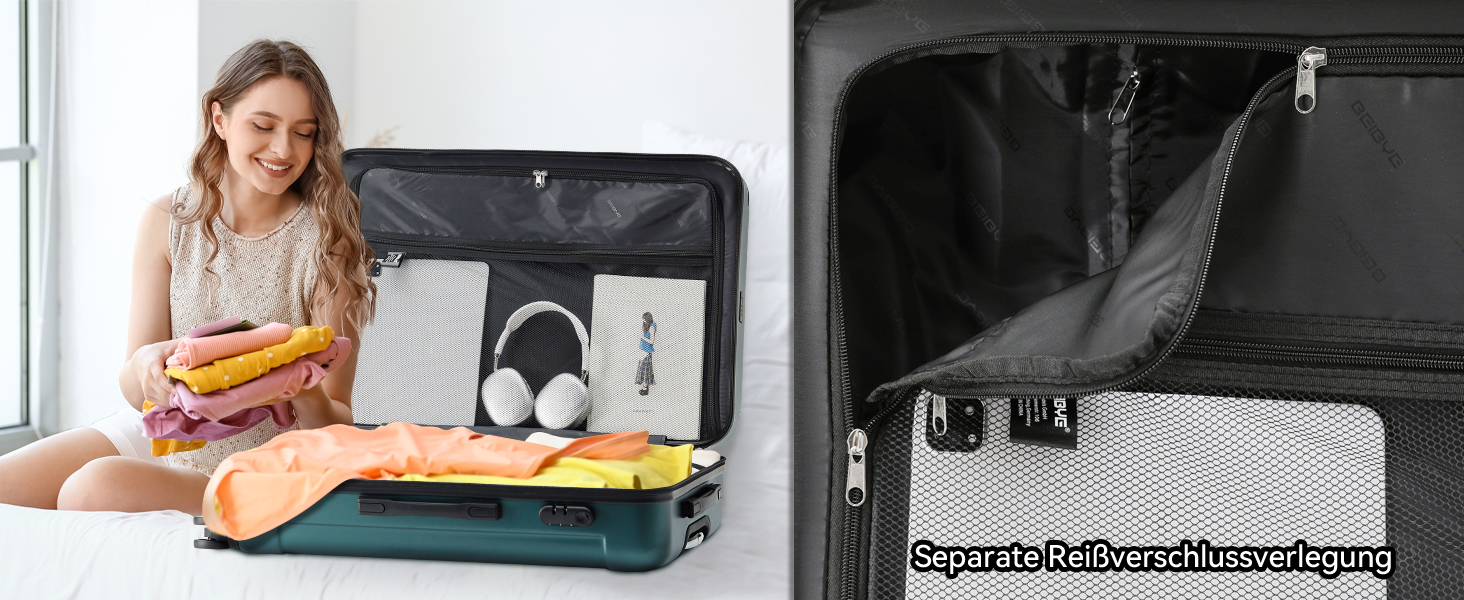 Набір валіз Beibye 2045 з двома колесами, 3 шт., для подорожей, жорсткий корпус, 20 кольорів (темно-зелений)