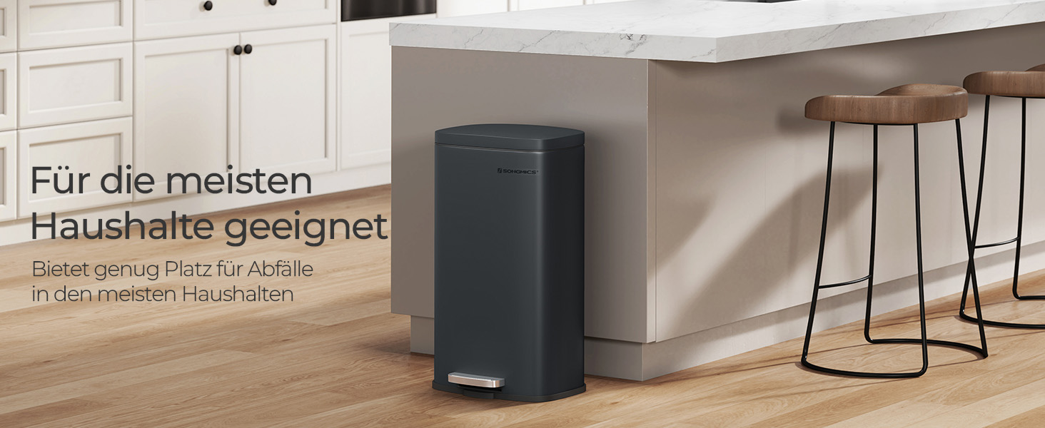 Відро для сміття SONGMICS 30 л з м'яким закриттям, сталеве, з внутрішнім відром, зелене