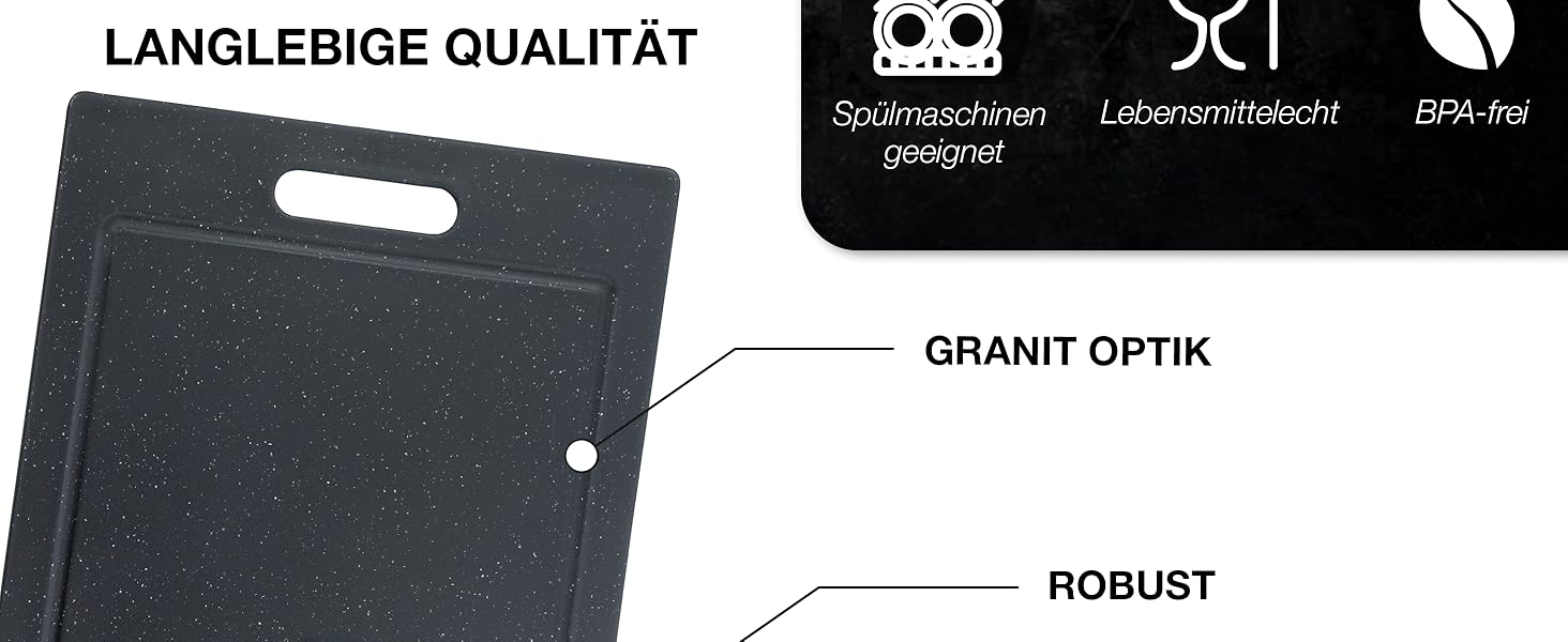 Набір обробних дощок Moritz & Moritz з пластику з імітацією граніту - 25 x 15 см, BPA Free, для сніданку, гігієнічні, придатні для миття в посудомийній машині (Великий, 4 шт.)