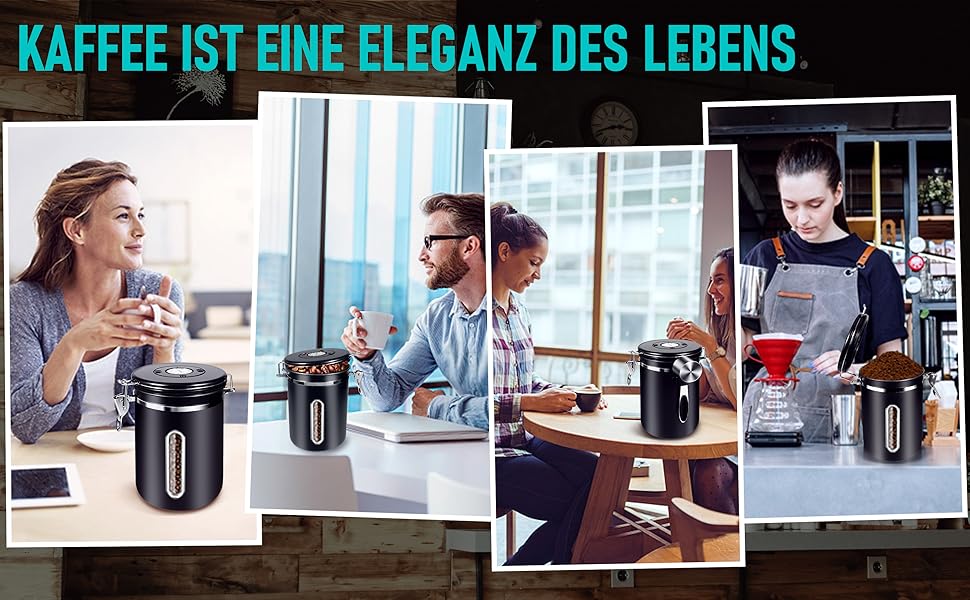 Герметичний контейнер для кави 1 кг: нержавіюча сталь, вікно, датчик дати, мірна ложка 30 мл, CO₂-вентиль, для кавових зерен, чаю, цукру