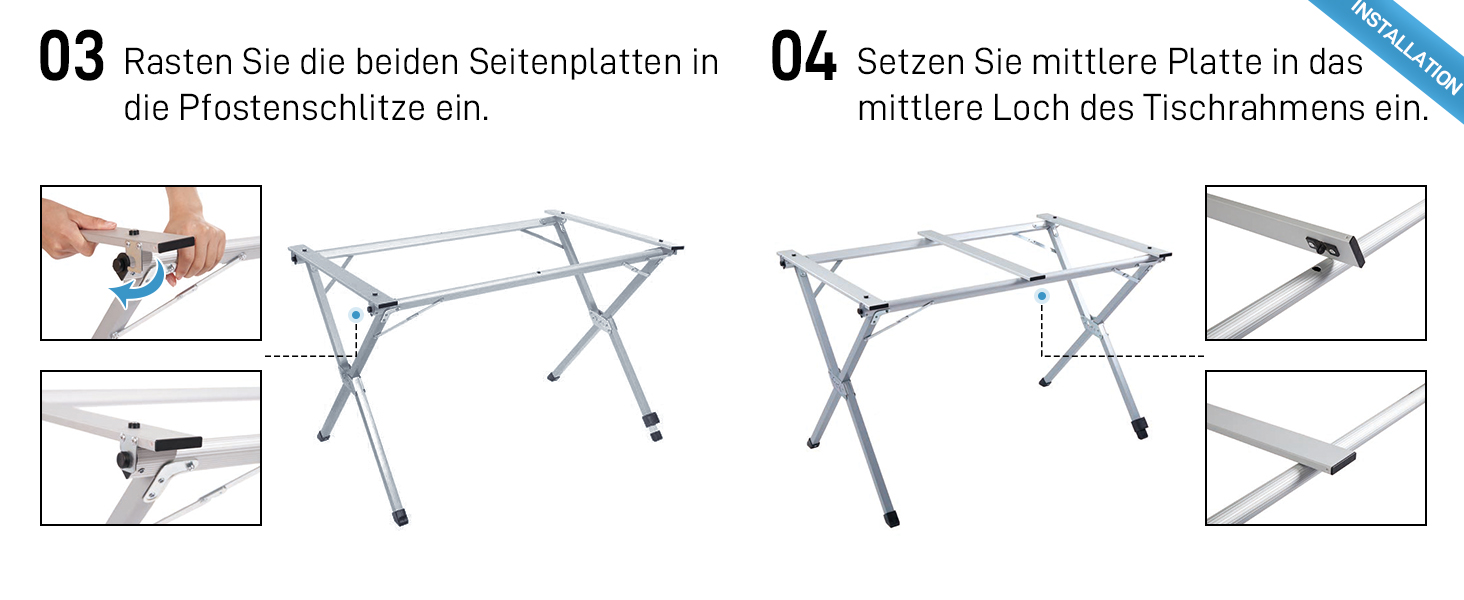 Розкладний туристичний стіл EVER ADVANCED 120x70 см з алюмінію для кемпінгу, пікніка, саду, балкону, срібний