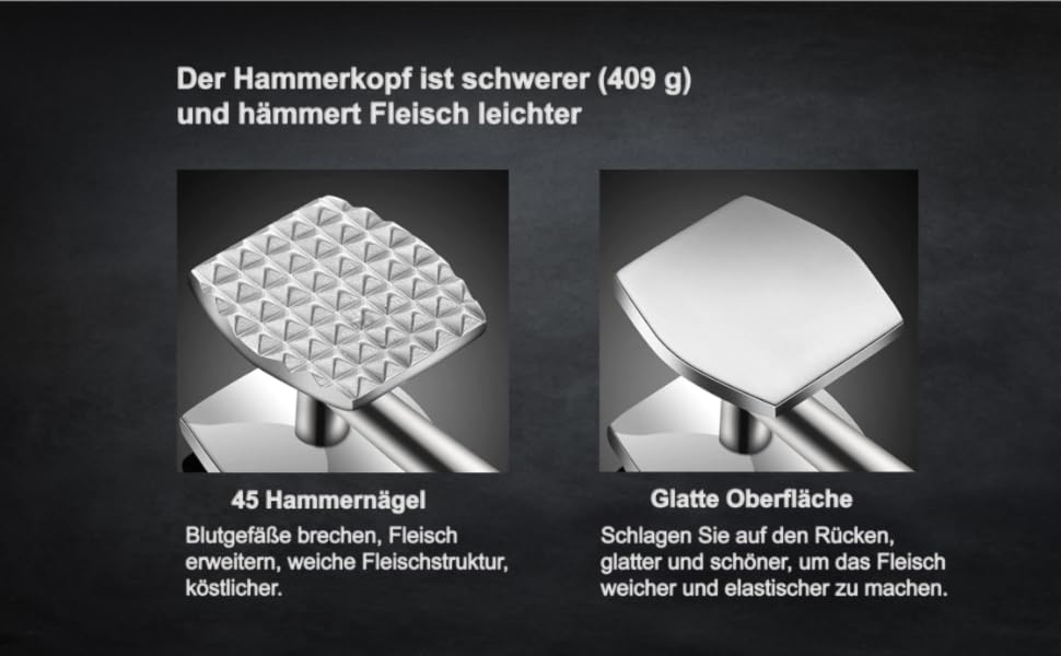 Молоток для м'яса Fleischhämmer з нержавіючої сталі, подвійний, для шніцелів, котлет, стейків – ніж для розм'якшення м'яса