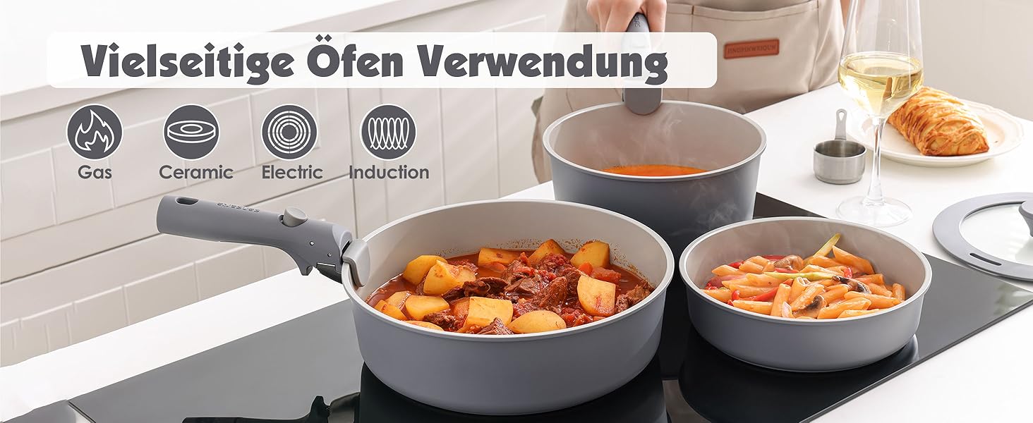 Набір посуду SENSARTE з керамічним покриттям (17 предметів) - антипригарне покриття, для всіх плит, безпечний, миється в посудомийній машині, можна використовувати в духовці