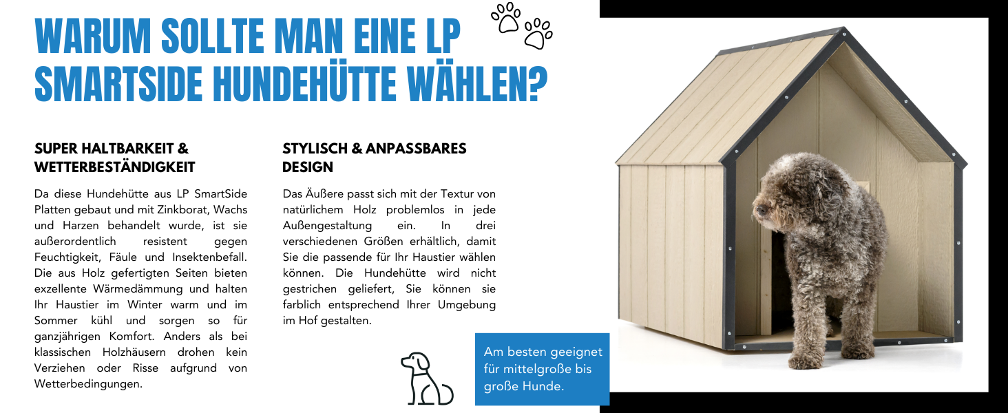 Будка для собак Outdoor маленьких порід – дерев'яна будка для собак, водостійкий дах 76 x 99 x H80 см, розмір S, Timbela M401-1 розмір M, 76x99xH80cm, натуральне дерево (розмір L, 80x118xH94cm, LP SmartSide дерев'яні панелі)