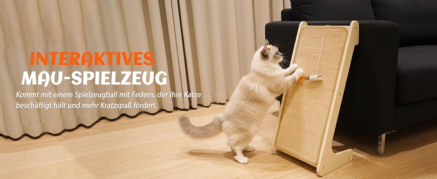 PETKARAY Дряпка для котів, L-подібна дряпка з сизалю, 68 см, 2-в-1, для стіни та кута (з котячою м'ятою, іграшка-мишка), бежевий