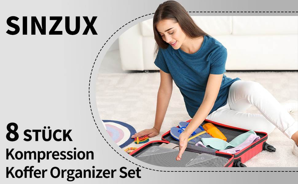 Органайзер для валізи, набір 6 шт. Компресійні кубики для пакування, органайзер для подорожей, сірий (8 шт.)