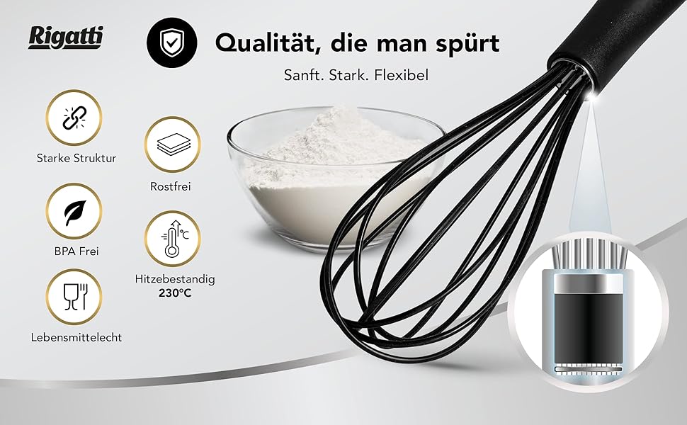 Набір міксерів Rigatti® з нержавіючої сталі та силікону (3 шт.) - чорний, термостійкий, без BPA, для тефлону, ергономічні, 28/26/23 см