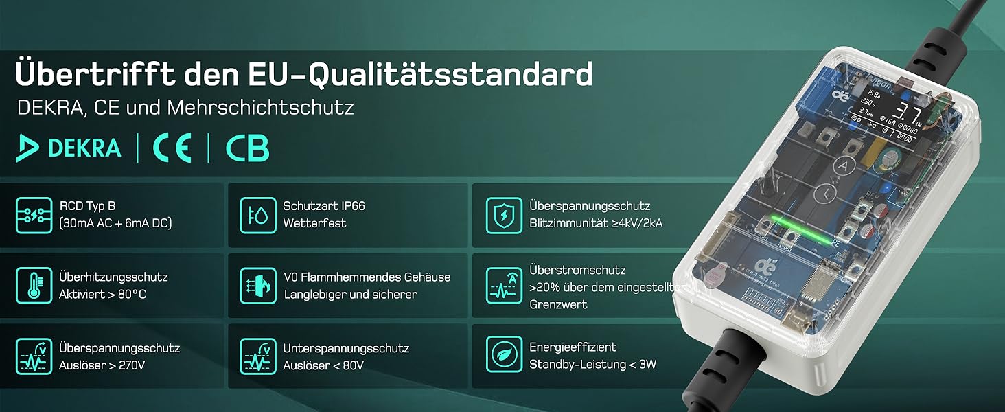 Кабель зарядки для електромобіля тип 2 Schuko 3,7kW (6-16A, 1-фазний) з LCD дисплеєм, 7м, для ID.3/4/5/7, Model Y/3, ENYAQ та інших PHEV/EV