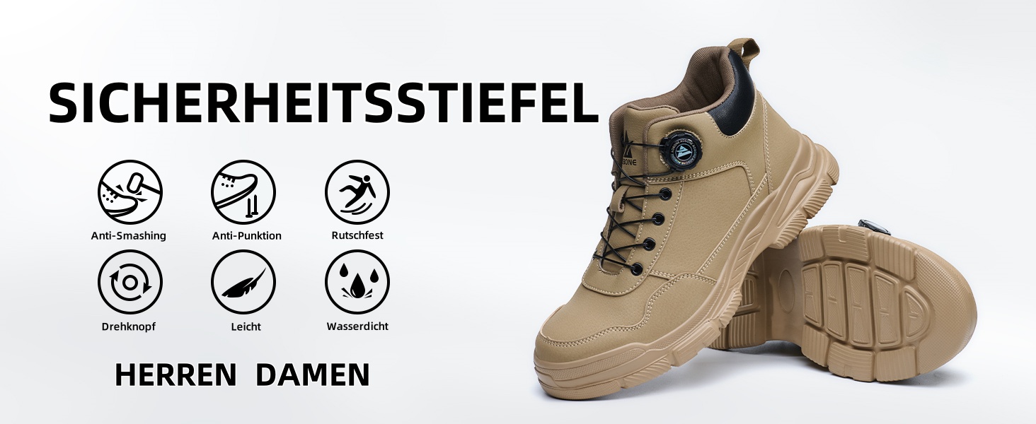 Черевики безпеки для чоловіків та жінок. Легкі, водонепроникні робочі черевики з металевим підноском та поворотним закриттям. Розмір 44 EU, чорний колір.