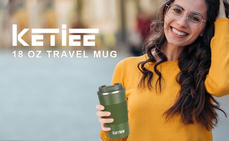 Термокружка KETIEE 510мл, з подвійними стінками, для кави та чаю, оливковий колір