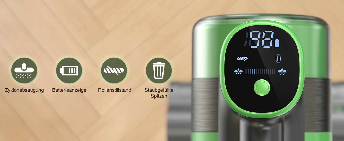 Акумуляторний пилосос 30000 Па, бездротовий пилосос з часом роботи 60 хв, тихий акумуляторний пилосос з LED-дисплеєм/антизаплутувальною насадкою, 450 Вт ручний пилосос для твердих поверхонь, килимів та шерсті тварин