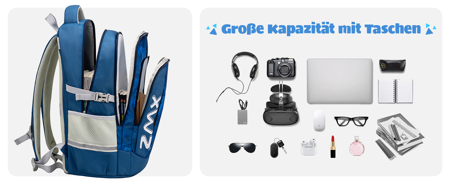 Шкільний рюкзак для підлітків 46L, рюкзак для школи, гімназії, старшої школи з нагрудним ременем, світловідбиваючими елементами, відділенням для 17.3' ноутбука, міцний, повсякденний, фіолетовий - 5255