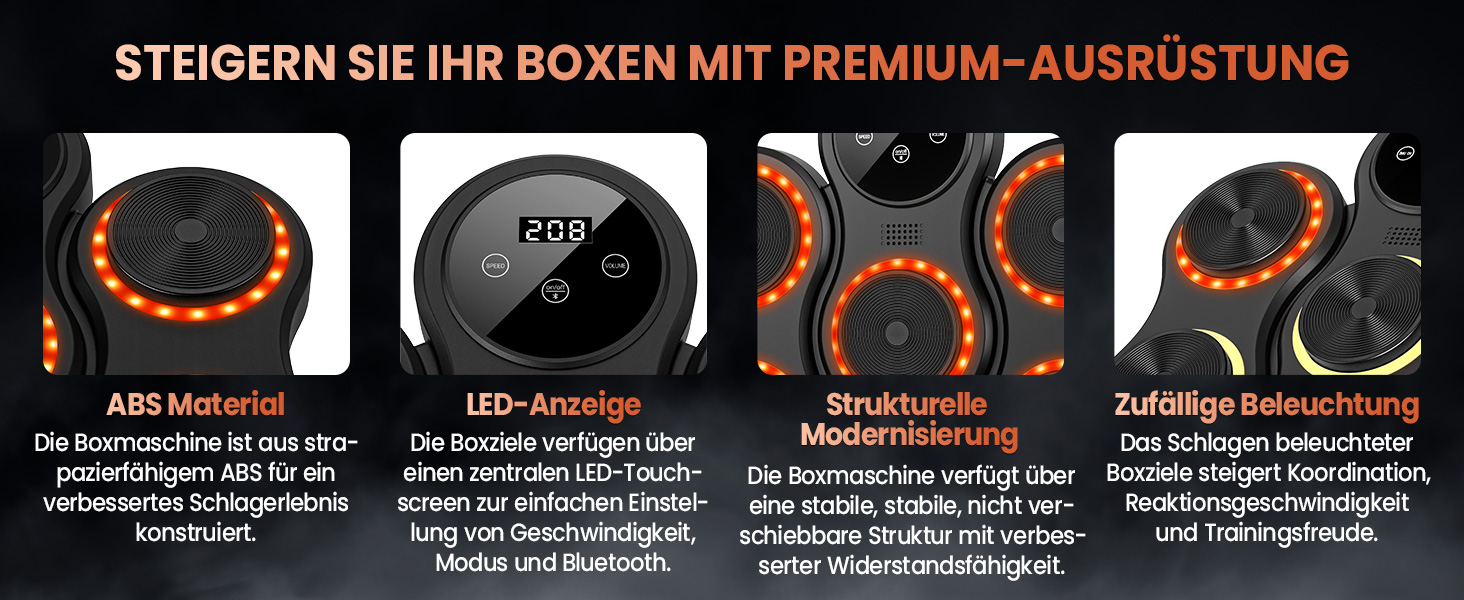 Музична боксівська машина IERAKOR з LED-підсвічуванням, Bluetooth, 9 режимів швидкості, для дорослих та дітей, чорна
