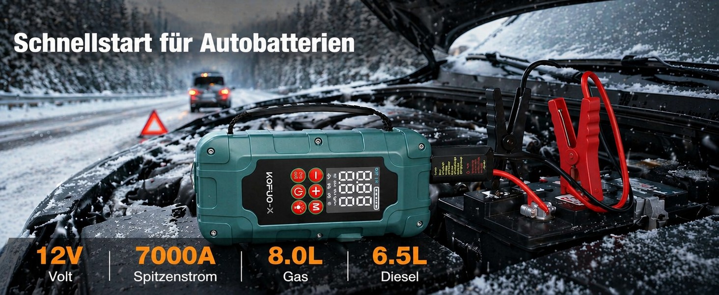 Пусковий пристрій (бустер) для авто 12V 7000A з компресором та Powerbank, колір зелений