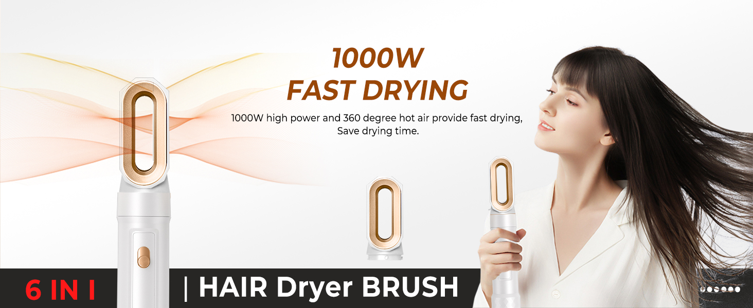 Набір для укладки волосся Pro Hairstyler 6 в 1: фен-щітка, локони, об'єм, сушка, випрямлення | Atopskins | 1000W