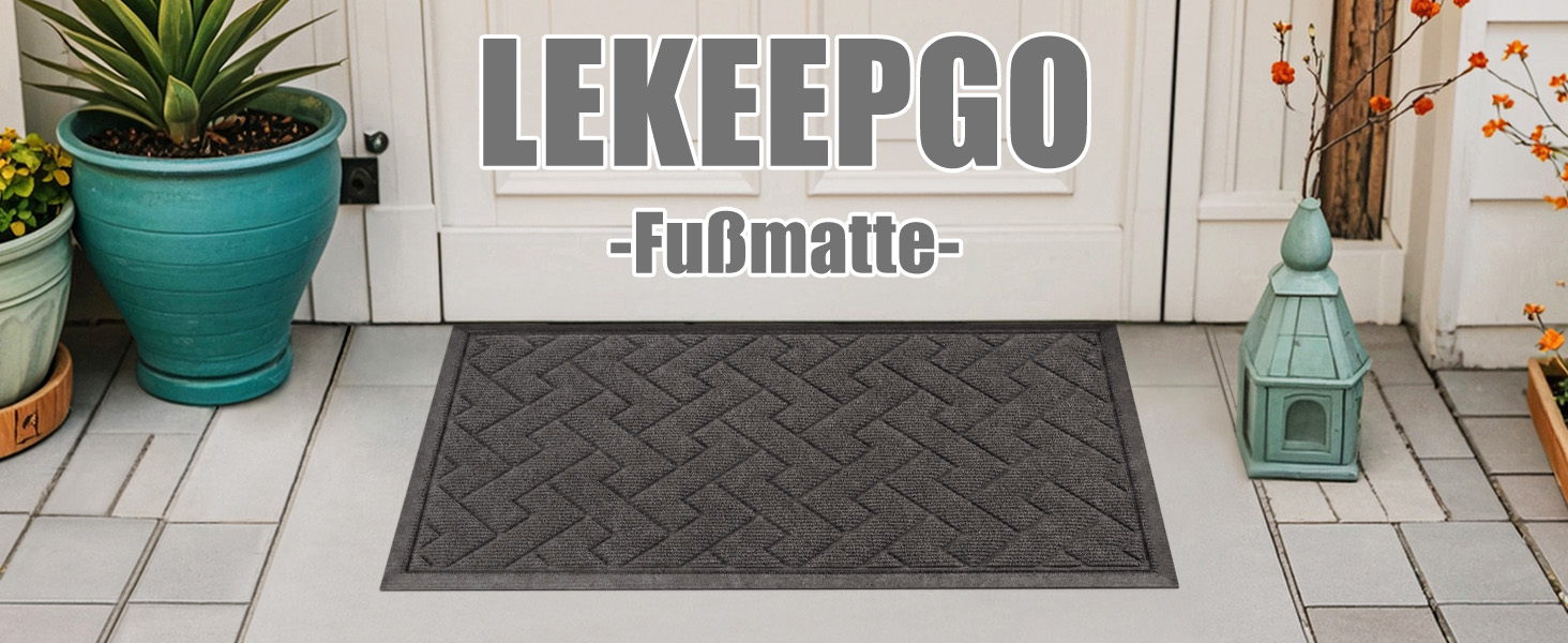 Килимок придверний LEKEEPGO 60x90 см, сірий, для вулиці та дому, антиковзкий, вологопоглинаючий, миючий, для вхідних дверей