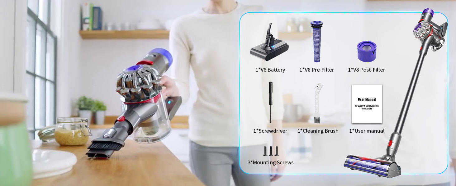 Акумулятор V8 6000mAh Powtree для пилососа Dyson SV10 (2 фільтри + викрутка + 3 шурупи + щітка)