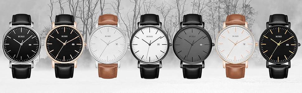 Чоловічий годинник BUREI, мінімалістичний, аналоговий, кварцовий з сітчатим ремінцем, чорний. Подарунок для чоловіків