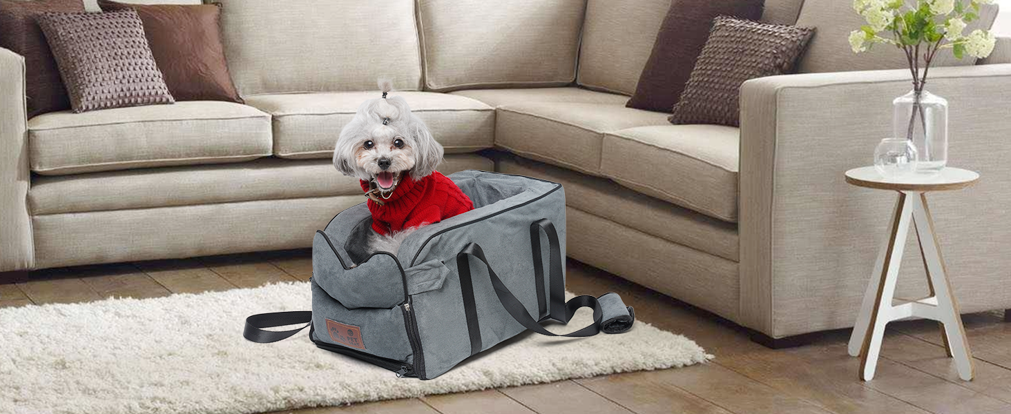 Автокрісло для собак та котів, до 6 кг, знімний та миючий чохол, для середньої консолі, замша