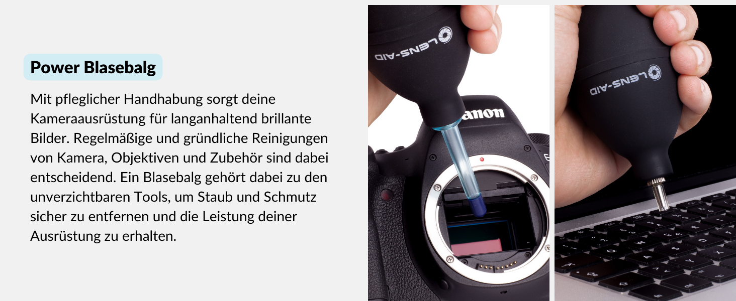 Набір для чищення камери Lens-Aid 3 в 1: повітряний насос, олівець для чищення та 5 мікрофібрових серветок. Підходить для сенсорів, об'єктивів, камер, дисплеїв, фільтрів та оптики. Ідеальний для фотоаксесуарів та техніки.