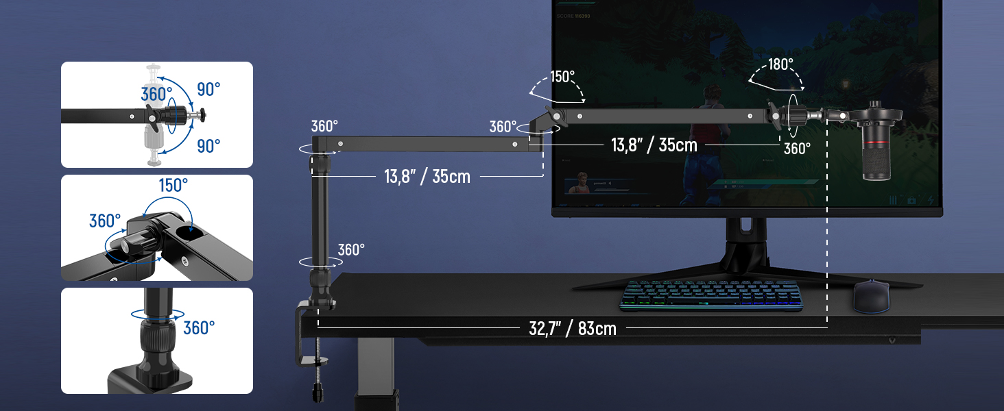NEEWER MST002 Тримач для мікрофона з низьким профілем, регульований, з демпфером, для подкастів, ігор, стрімінгу, з кабелеуправлінням