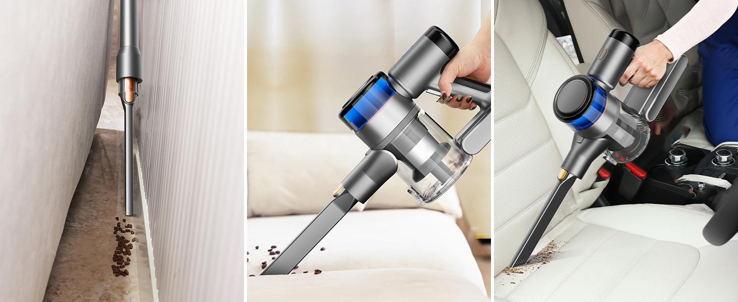 Акумуляторний пилосос Dzaki 45KPa бездротовий без мішка з дисплеєм, антизаплутана щітка, час роботи 55 хв, знімний акумулятор, для твердих поверхонь, шерсті тварин, килимів, авто (Золотистий сірий)