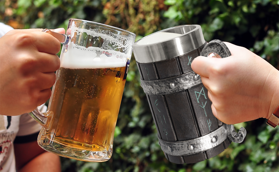 Таз для пива Viking з дерева та нержавіючої сталі, 600 мл, 14.3 см – середньовічний стиль для чоловіків