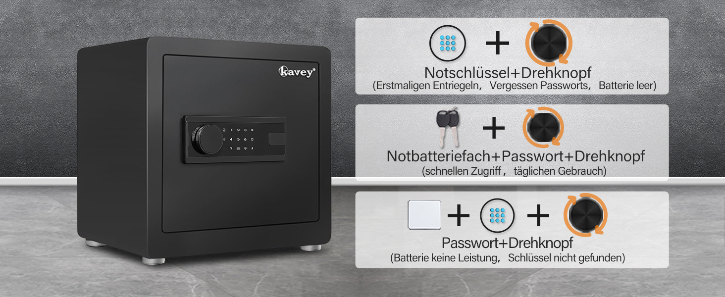 Сейф Kavey Safe Tresor: цифровий замок, подвійний захист, LED-освітлення, 40L