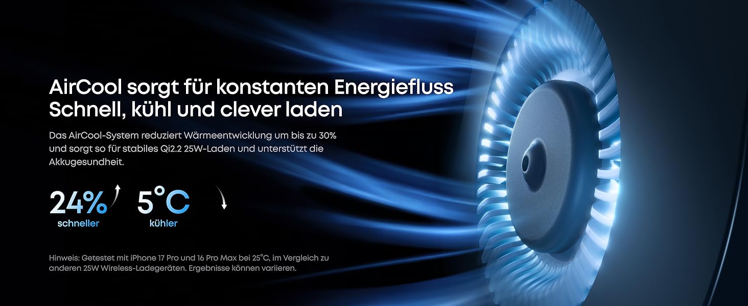Зарядна станція Anker Prime 3-in-1 Qi2 25W з системою охолодження AirCool, бездротовий зарядний пристрій, чорний