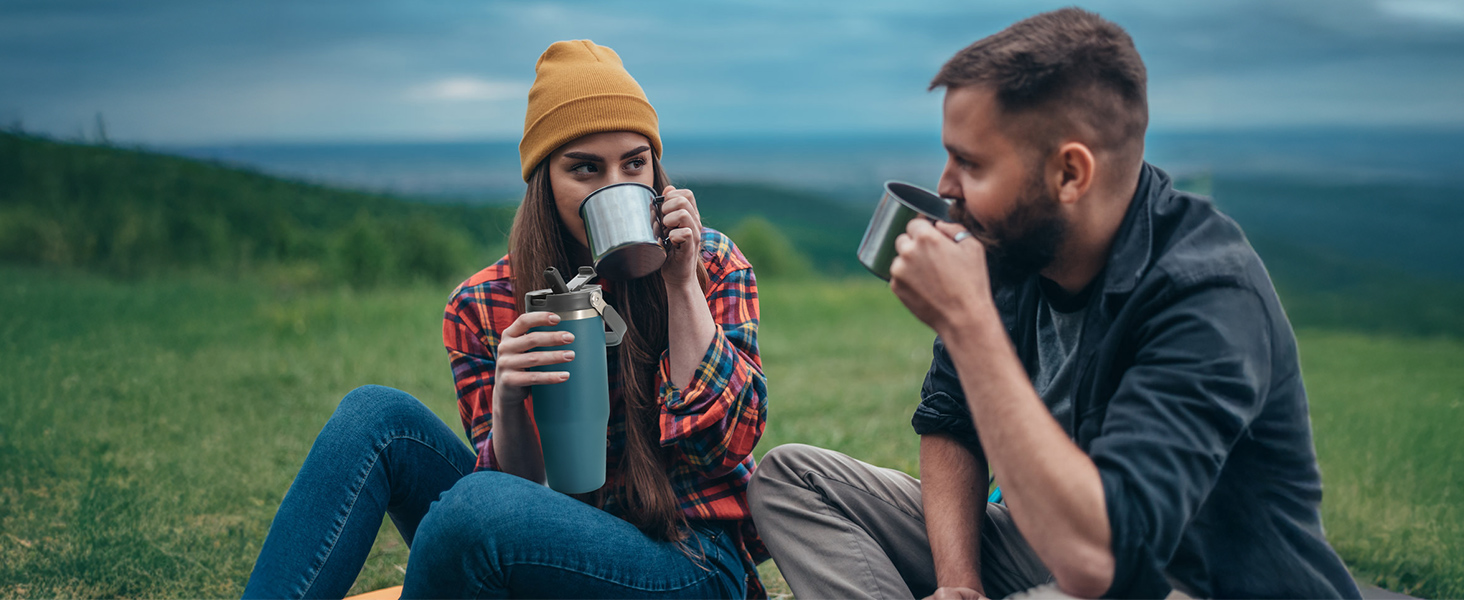 Термокружка Riley Joy 2.0 з нержавіючої сталі 1л з трубочкою та ручкою - для кави з собою, блакитна