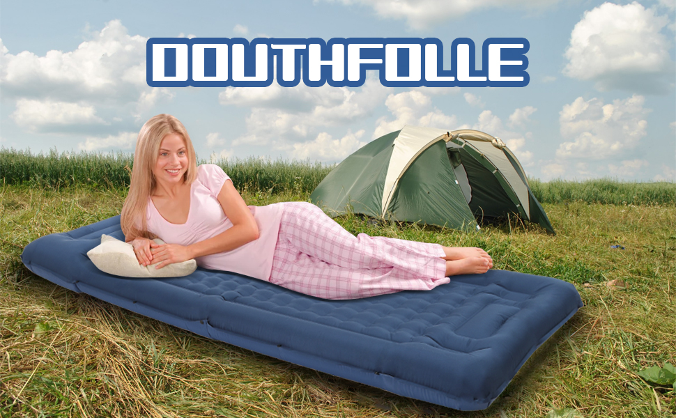 Douthfolle 12cm Camping Sleeping Pad - Inflatable Sleeping Mat with Foot Pump - Waterproof & Super King Size for Hiking, Outdoor, Camping, Tent & Travel