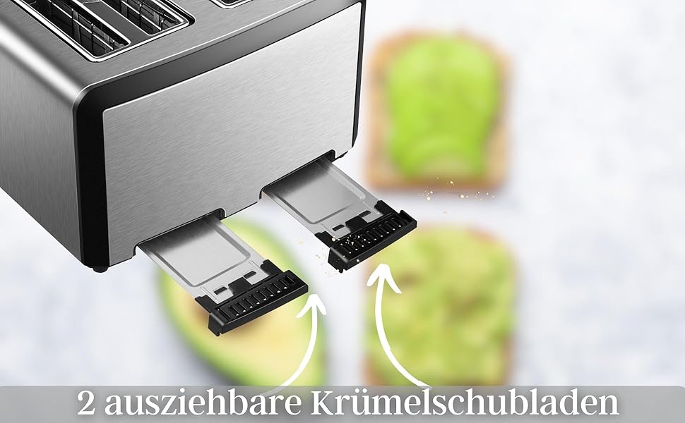 Тостер XXL з 4-ма слотами | Тостер автоматичний, 1600 Вт | Регулятор 6-ти рівнів, підставка для бургерів, функція розморожування, з нержавіючої сталі, LED дисплей