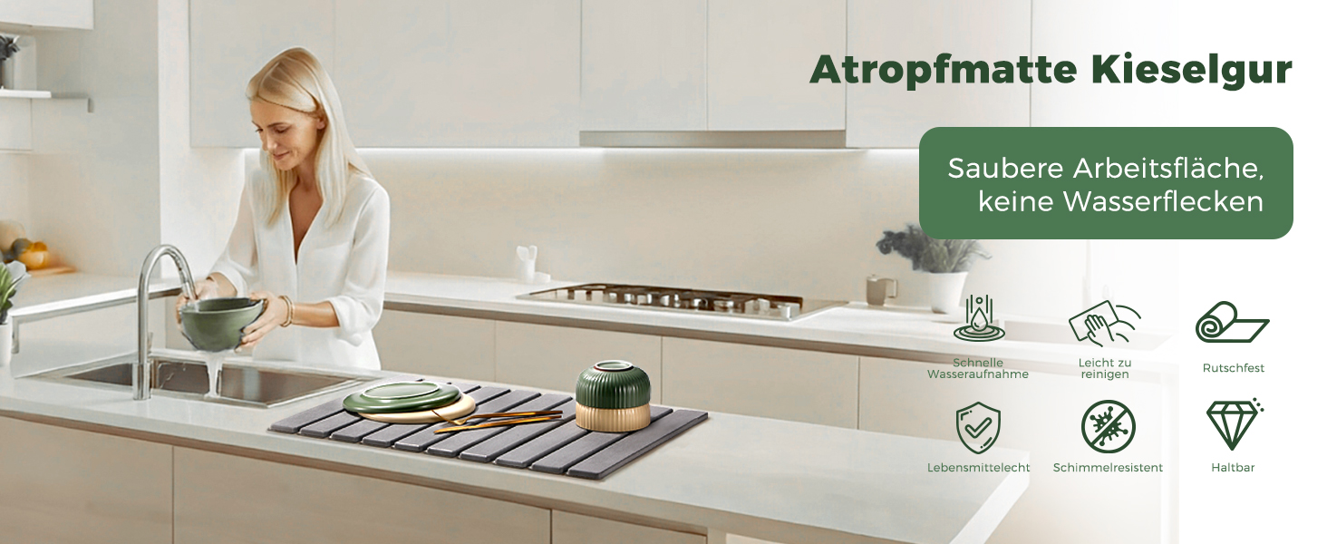 Килимок для посуду Absorbent 60x40 см з діатоміту сірий - швидковисихаючий килимок для кухні