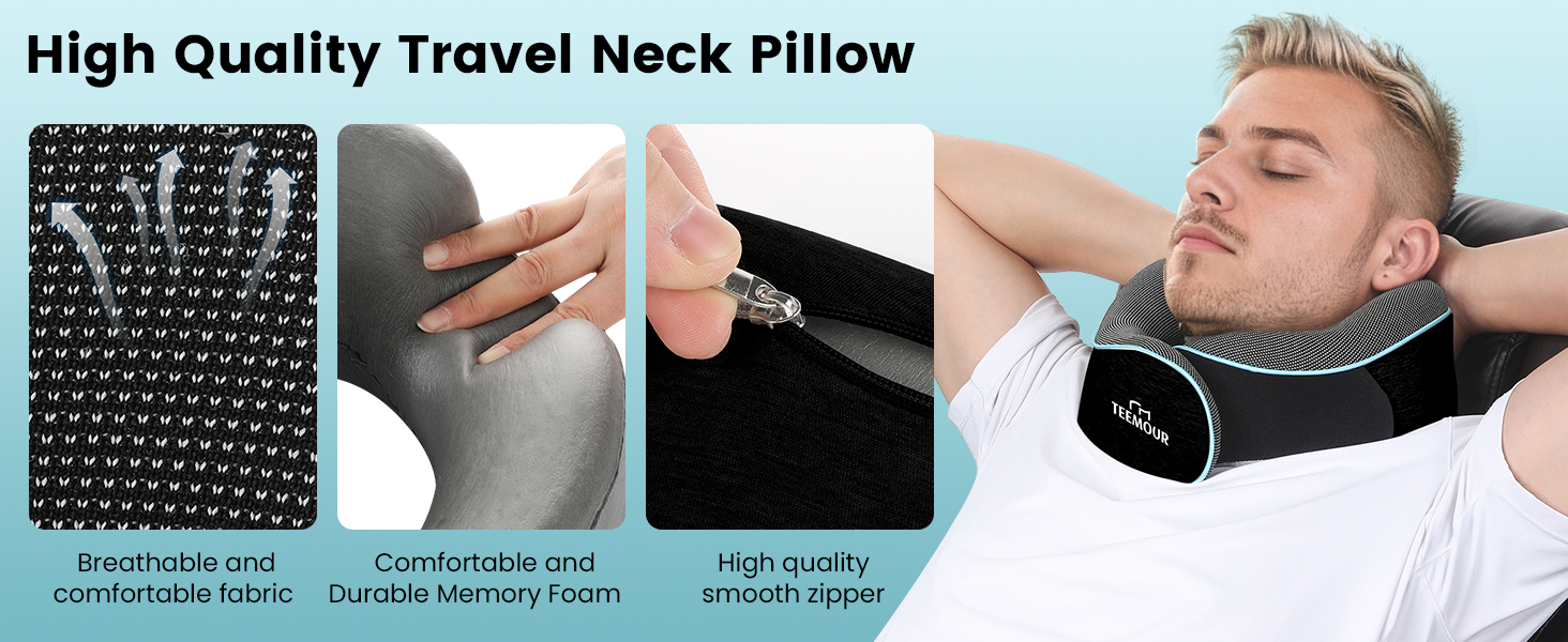 Подушка для шиї у літак з Memory Foam, 360° підтримка, з чохлом, маскою для очей та берушами, регульована подушка для подорожей (Чорний)