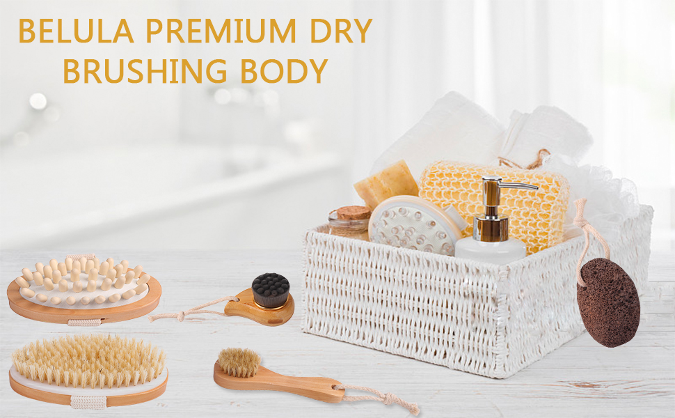 Набір для масажу тіла: щітка для спини, душова щітка, щітка для ніг з пемзою, щітка для обличчя. Для пілінгу та масажу всього тіла.