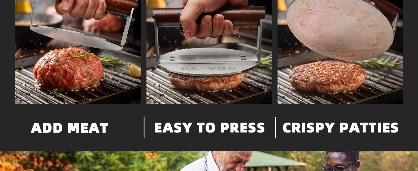 Пресс для бургера з нержавіючої сталі з дерев'яною ручкою, 15.24 см - Burger Smasher для смаження м'яса, стейків, бекону, подарунок
